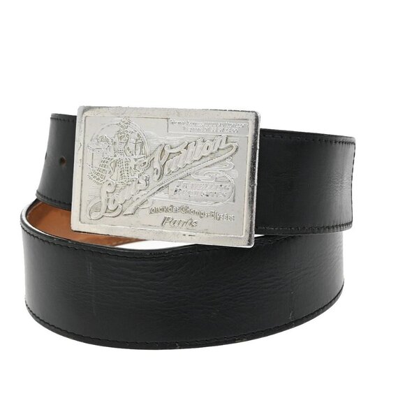 LOUIS VUITTON Logo Ceinture Jeans Belt Leather Black Silver M6812 Spain 67FB829